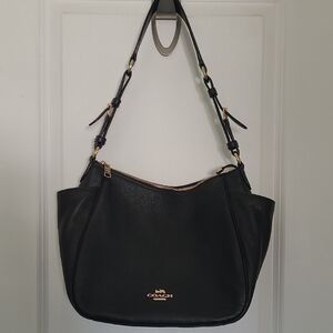 Coach Black Leather Shoulder Bag with Gold Accents